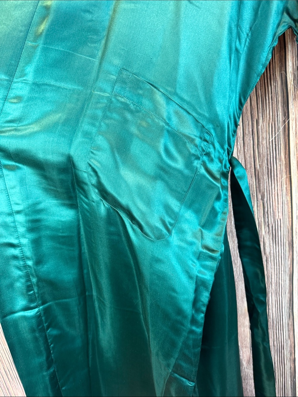 Vintage Pearl Teal Silk Kimono Robe - Picture 7 of 12